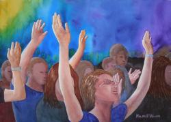 'Worshiping Hands,' an original watercolor by Ralph F. Wilson, 20 x 14 in.